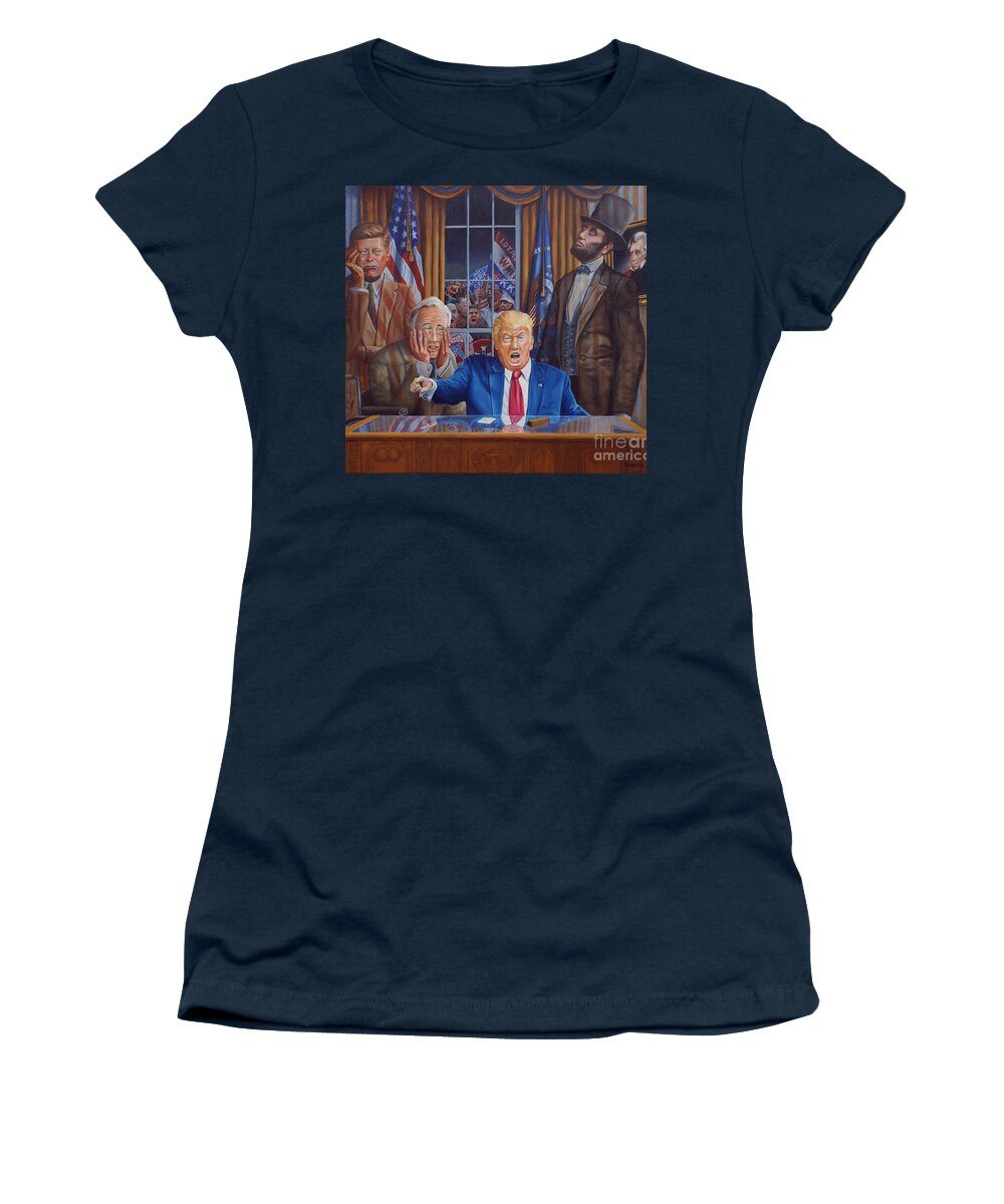 Trump Women's T-Shirt featuring the painting What Have We Done? by Ken Kvamme