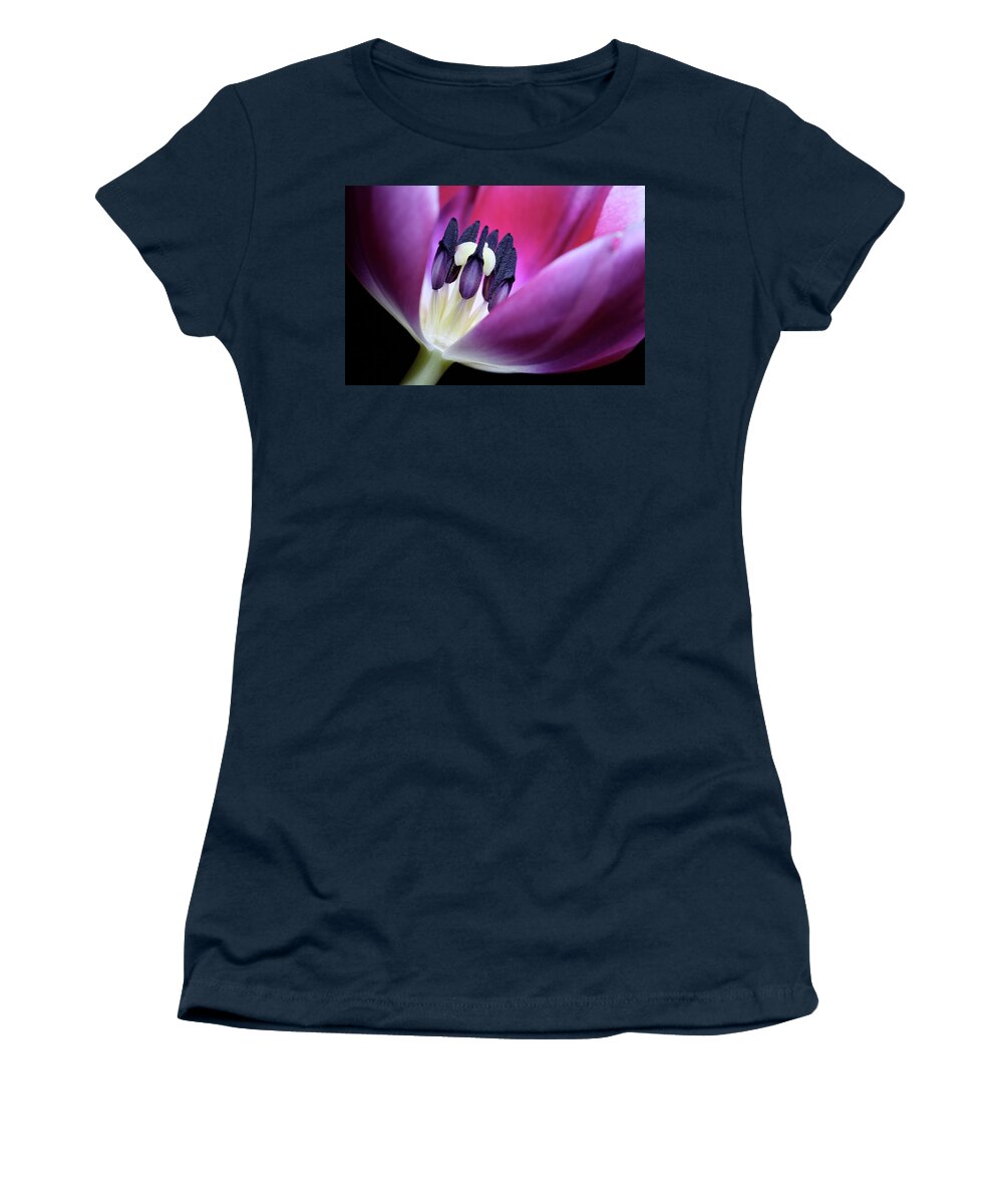 Macro Women's T-Shirt featuring the photograph Tulip Pink 3917 by Julie Powell