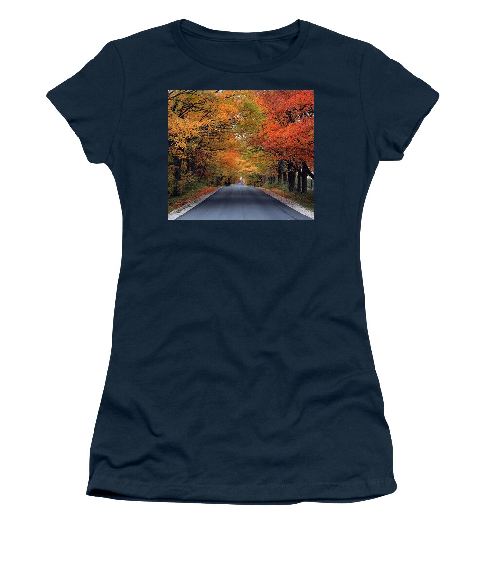Sister Bay Women's T-Shirt featuring the photograph Tunnel of Fall Colors by David T Wilkinson