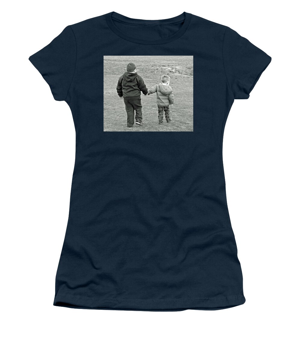 In Focus Women's T-Shirt featuring the digital art Hunter and Lucas Two Bonding Cousens by Fred Loring