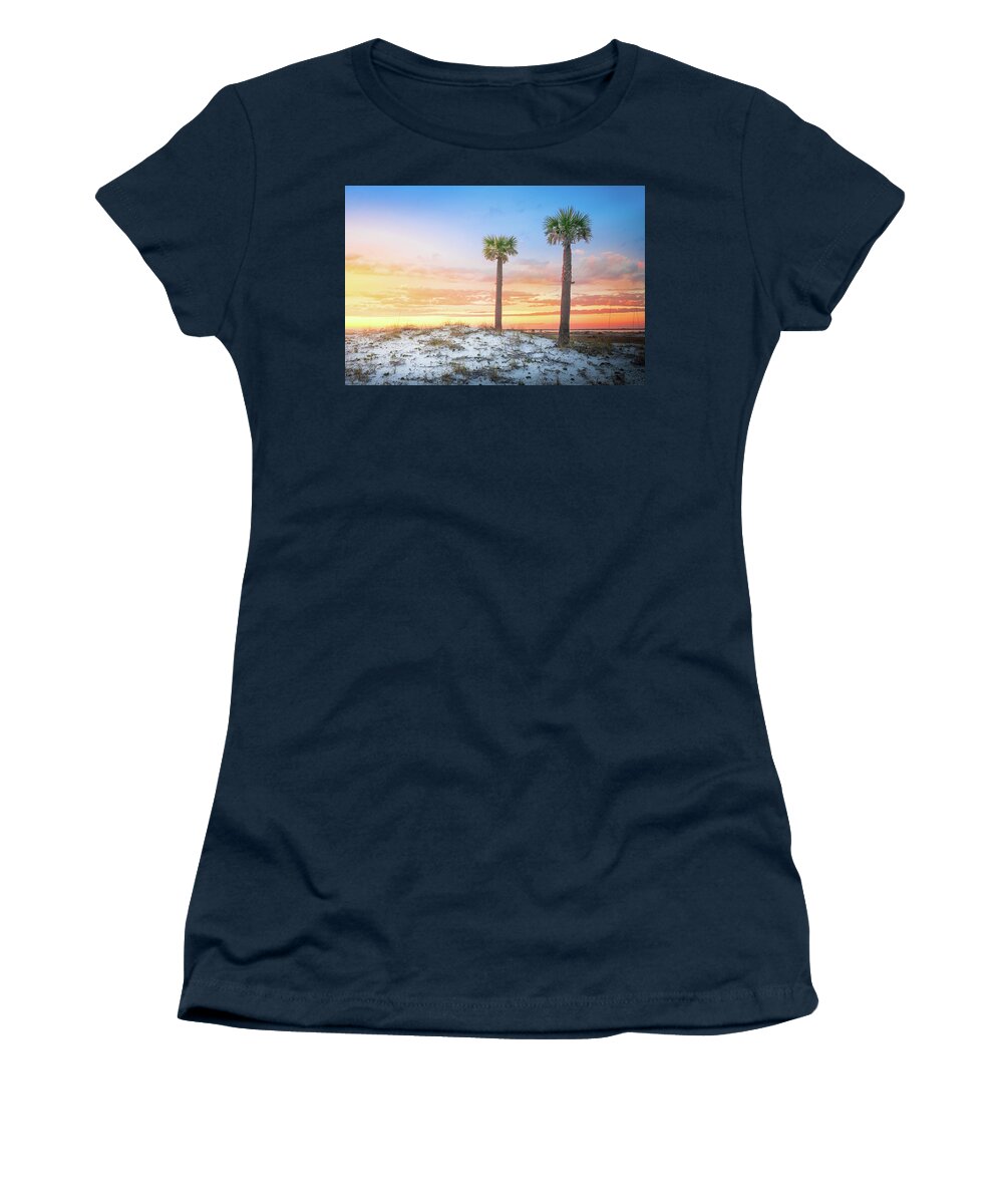 Palm Tree Women's T-Shirt featuring the photograph Two Palm Trees At Sunset Pensacola Florida by Jordan Hill