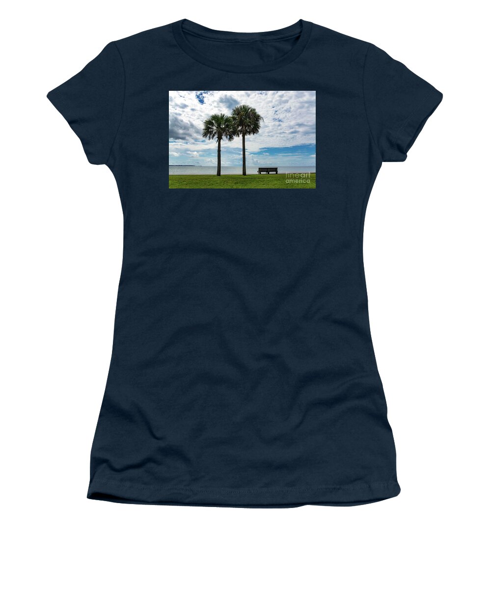 Two Women's T-Shirt featuring the photograph Two Palms on Pensacola Bay by Beachtown Views