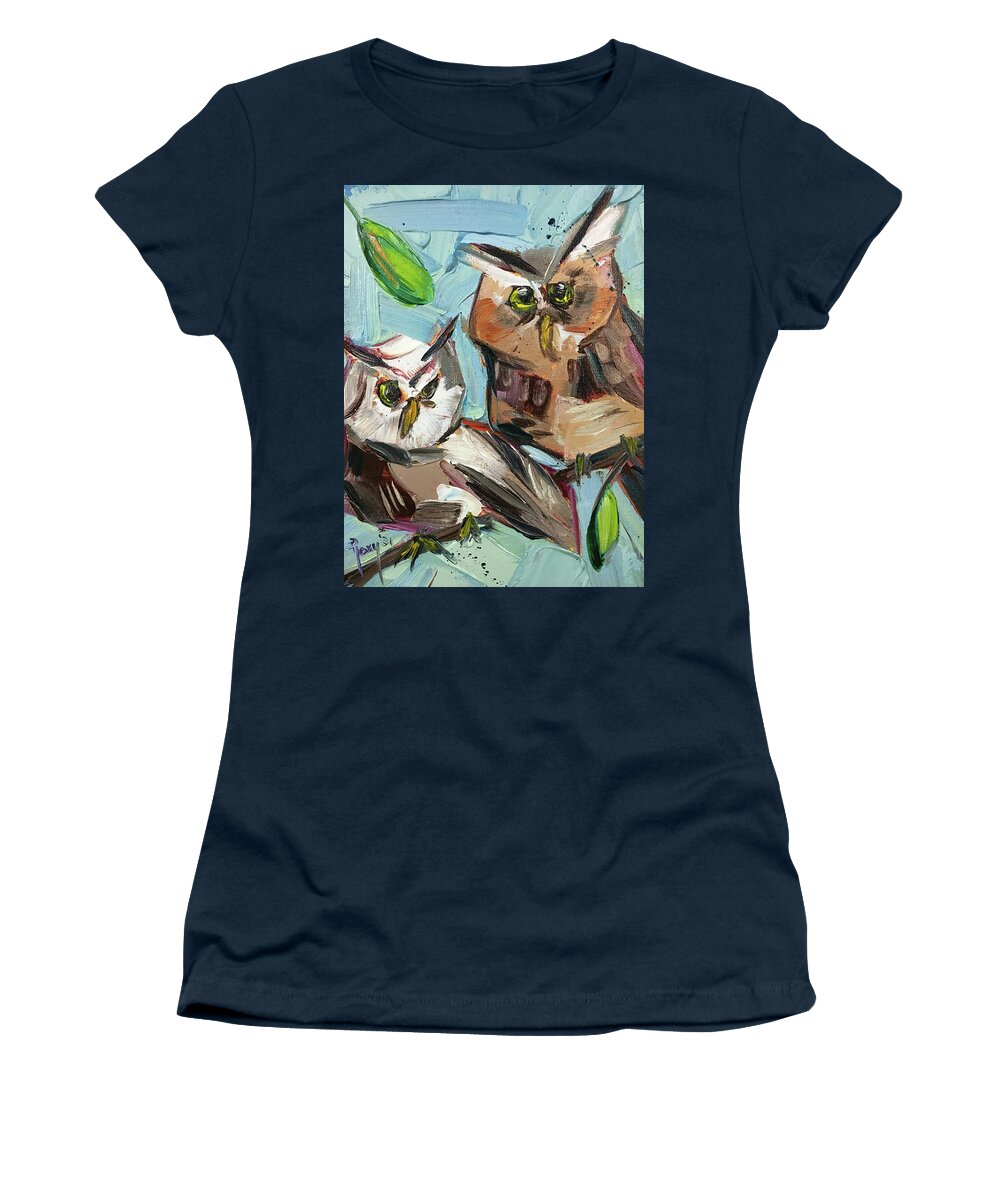 Owls Women's T-Shirt featuring the painting Two Screech Owls by Roxy Rich