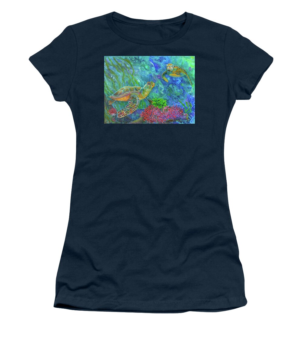 Marine Life Women's T-Shirt featuring the painting Two Sea Turtles by Pat St Onge
