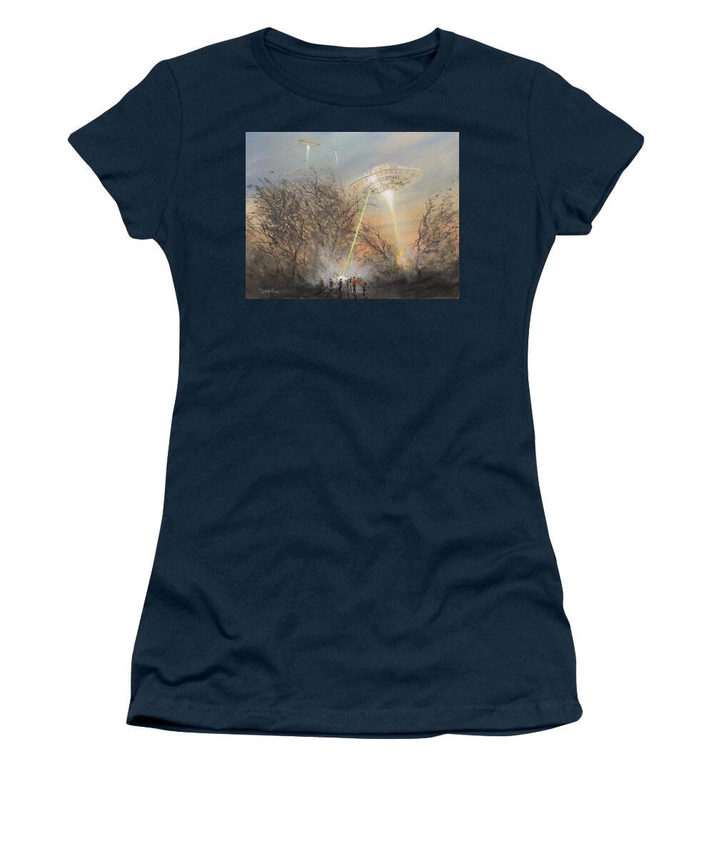 Ufo's Women's T-Shirt featuring the painting UFO Alien Invasion by Tom Shropshire