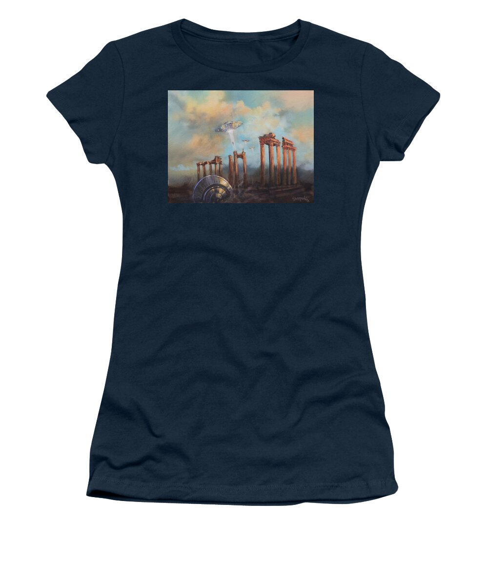 Ufo's Women's T-Shirt featuring the painting UFOs A Rescue Party by Tom Shropshire