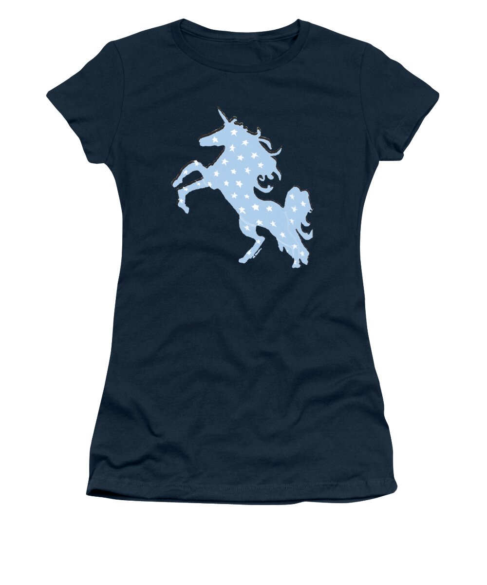 Unicorn Women's T-Shirt featuring the mixed media Unicorn Power in Light Blue by Ali Baucom