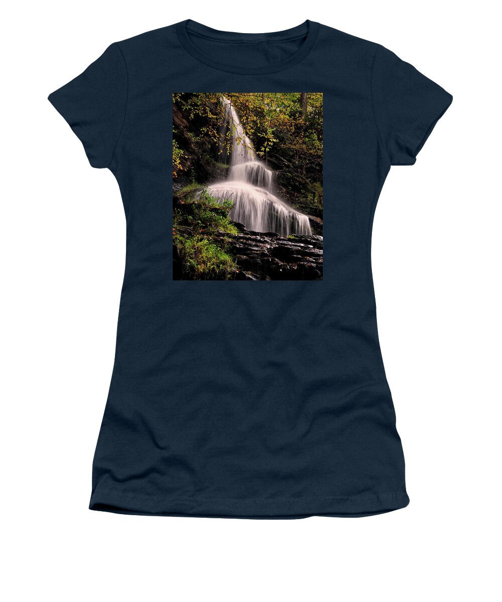 Waterfall Women's T-Shirt featuring the photograph upper portion of Cathedral Falls by Flees Photos