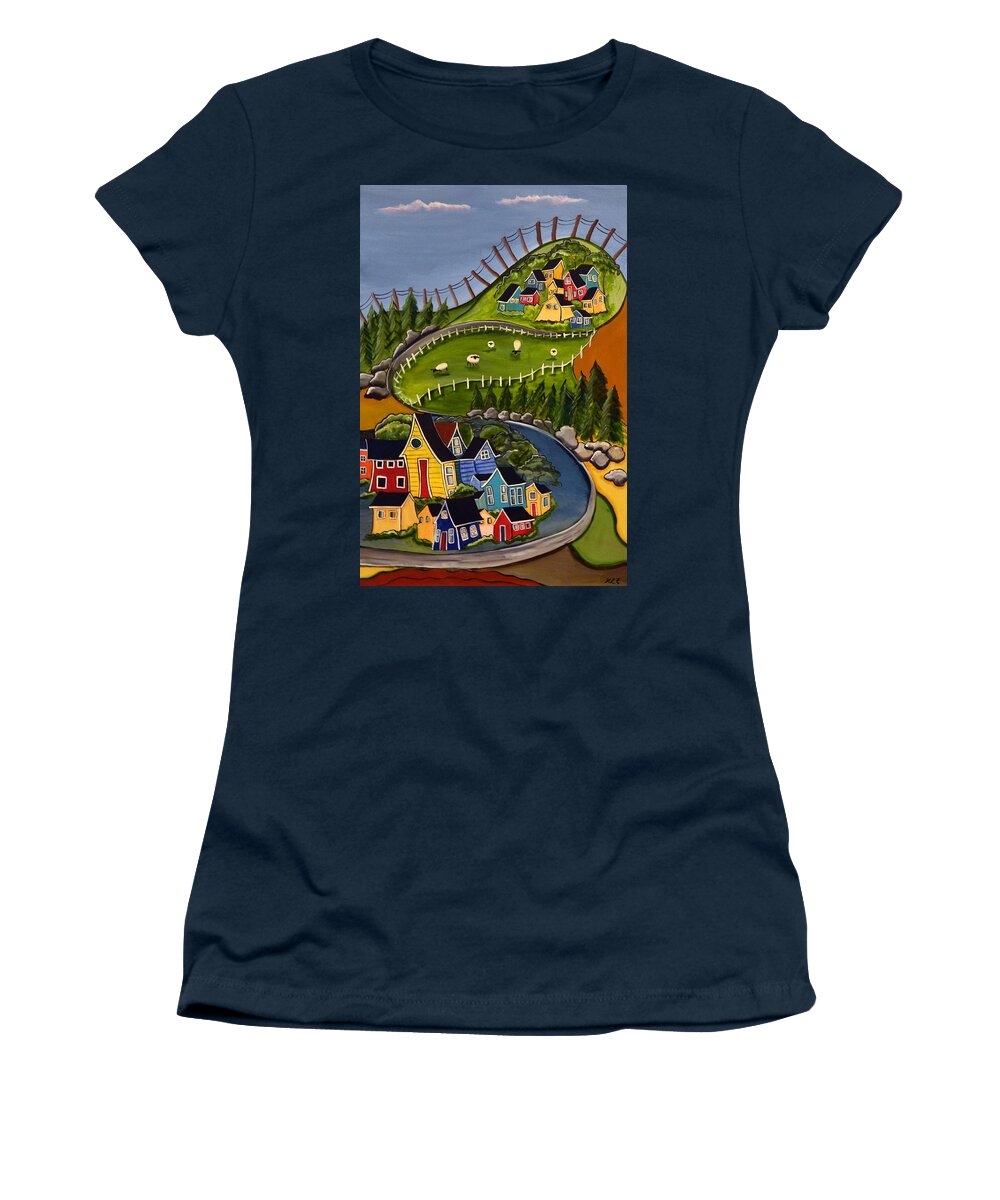 Colourful Women's T-Shirt featuring the painting Uptown Downtown by Heather Lovat-Fraser