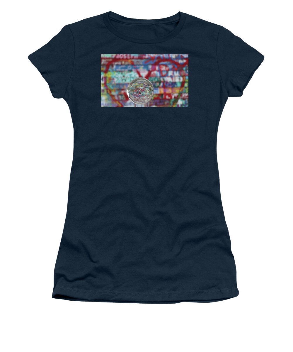 Anderson Dock Women's T-Shirt featuring the photograph Valentine Graffiti Lensball by David T Wilkinson