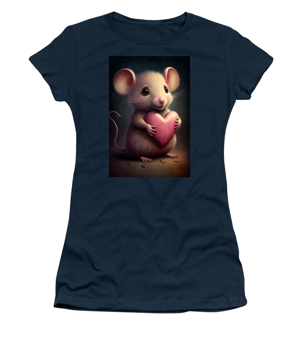 Mouse With Heart Women's T-Shirt featuring the mixed media Valentine Mouse by Lilia S