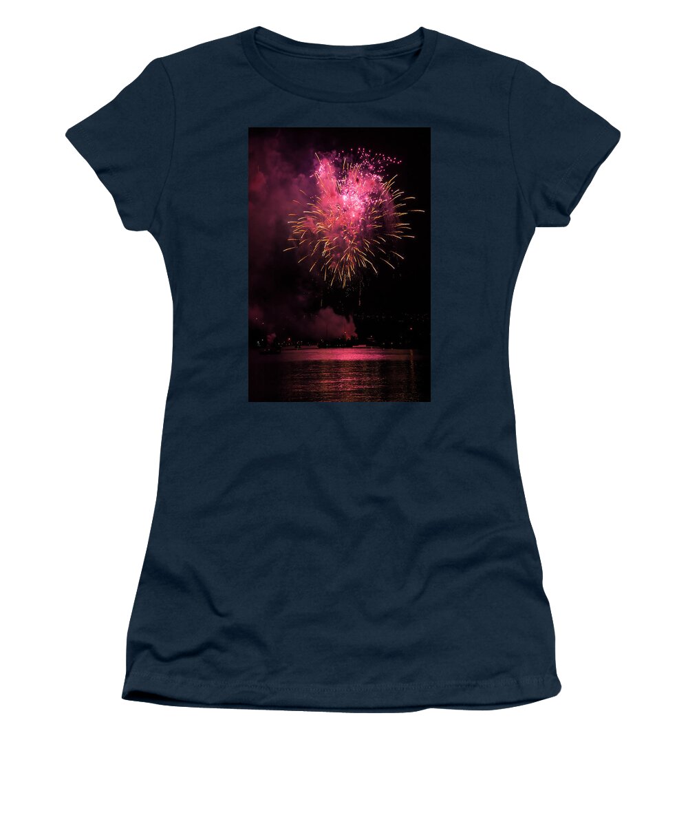 Fireworks Women's T-Shirt featuring the relief Vancouver Fireworks Competition by Ginger Stein