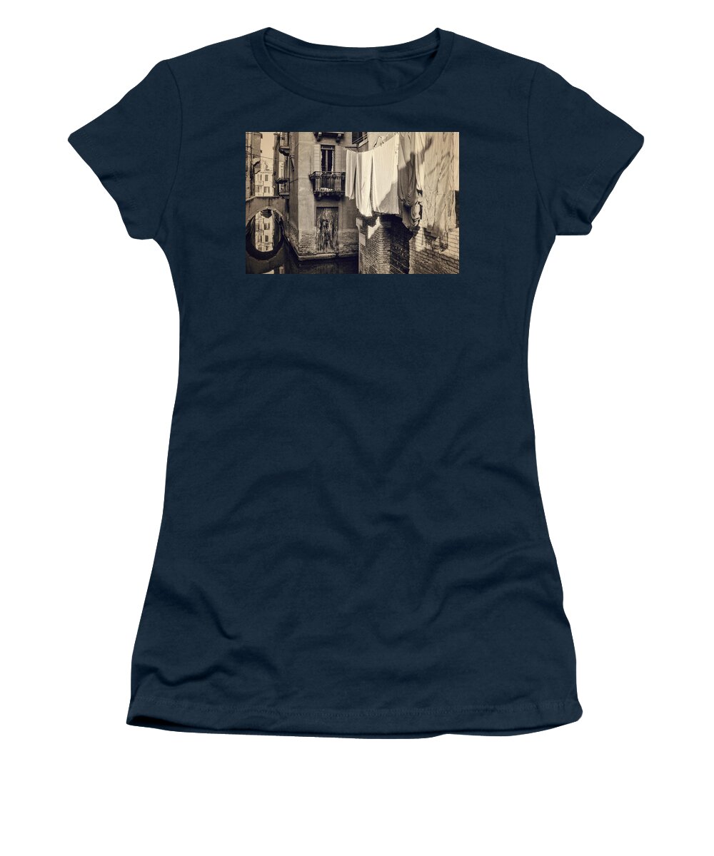 Sepia Women's T-Shirt featuring the photograph Venetian Laundry by Eyes Of CC