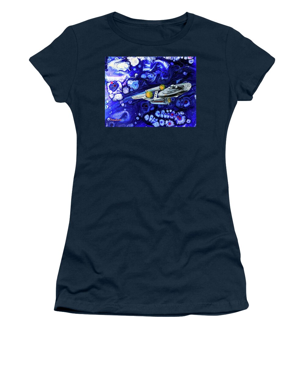 Pour Painting Women's T-Shirt featuring the painting Very Strange New Worlds by Annalisa Rivera-Franz
