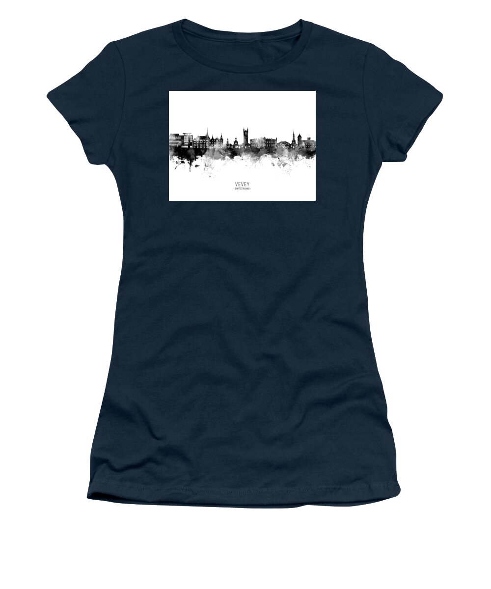 Vevey Women's T-Shirt featuring the digital art Vevey Switzerland Skyline #20 by Michael Tompsett