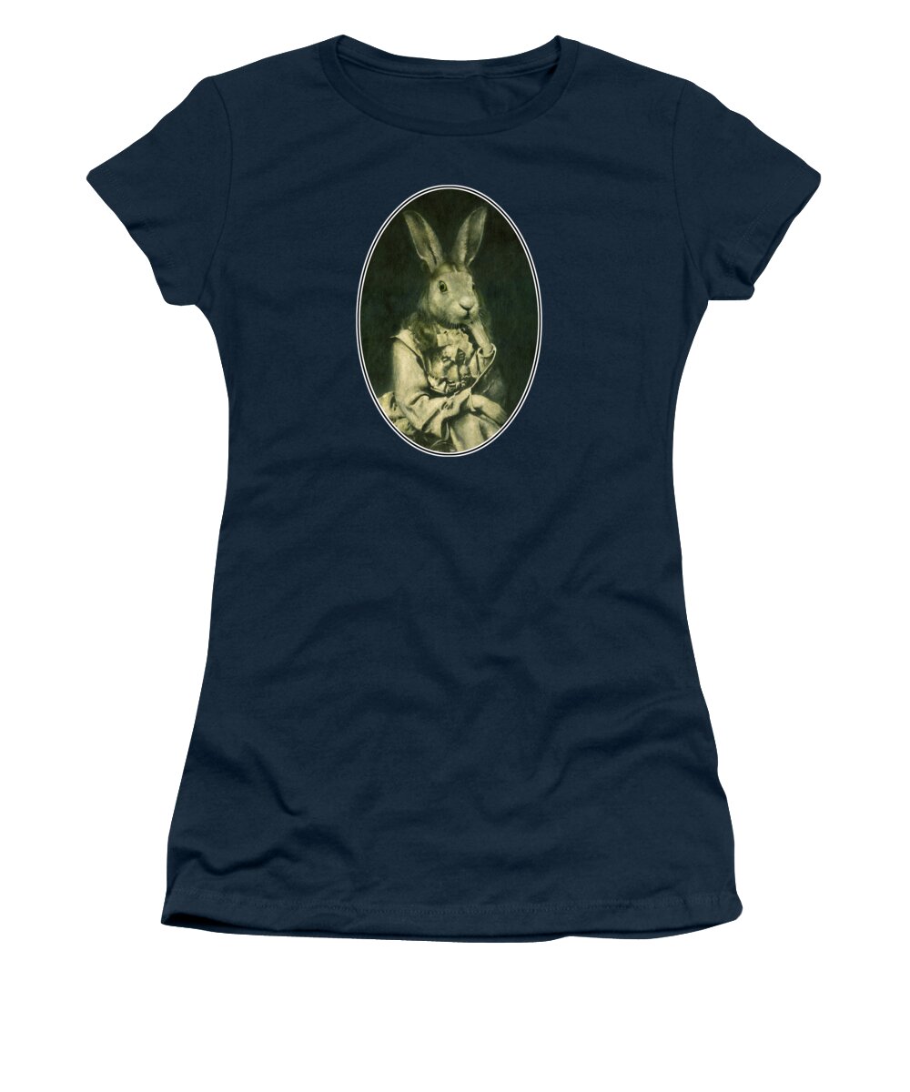 Hare Women's T-Shirt featuring the mixed media Victorian Hare Girl Oval by Michael Thomas