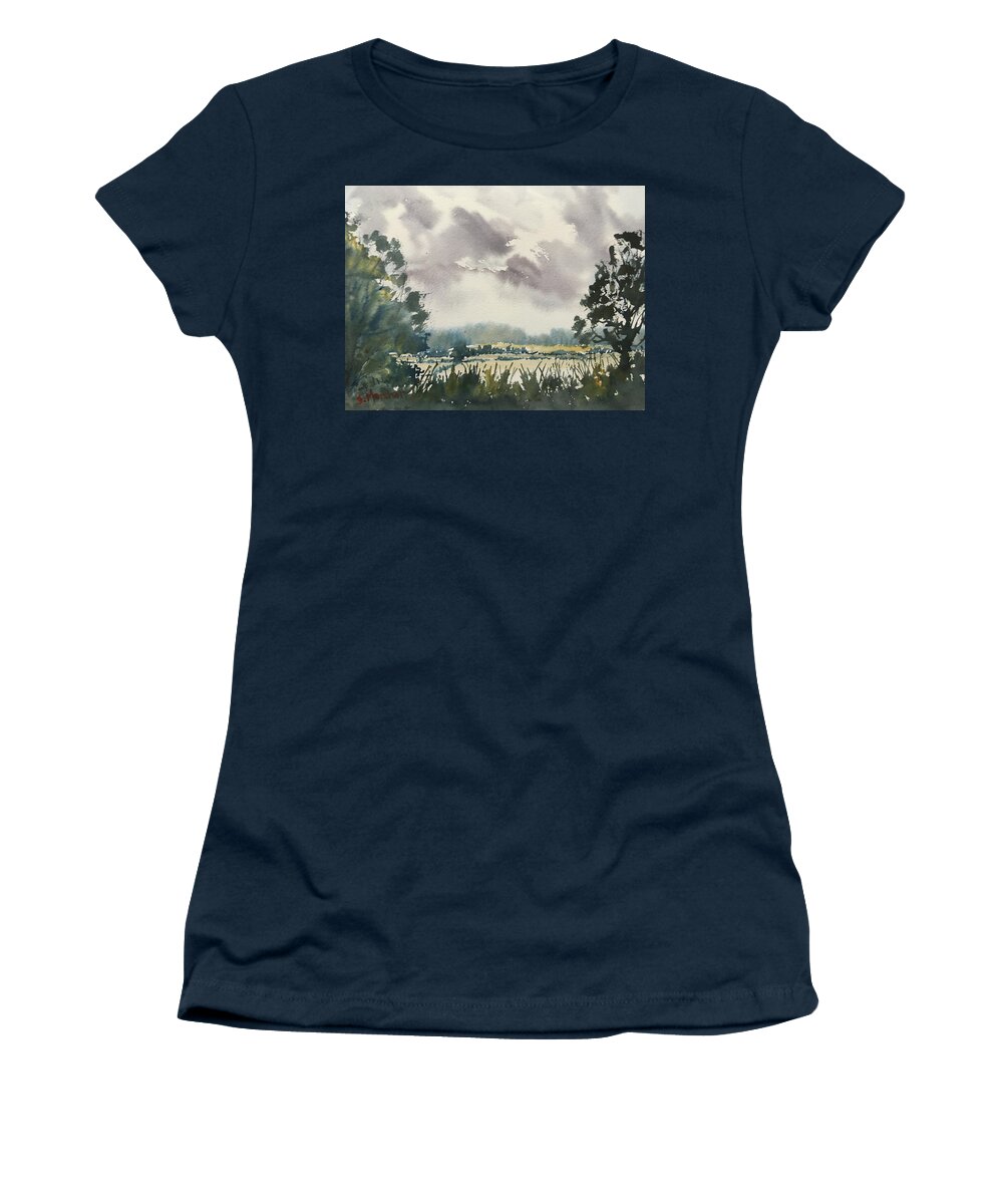 Landscape Women's T-Shirt featuring the painting View from a Wolds Road by Glenn Marshall