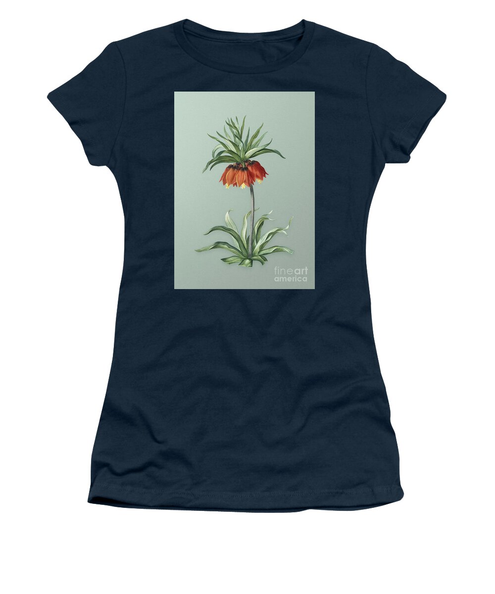 Vintage Women's T-Shirt featuring the mixed media Vintage Fritillaries Botanical Art on Mint Green n.0519 by Holy Rock Design