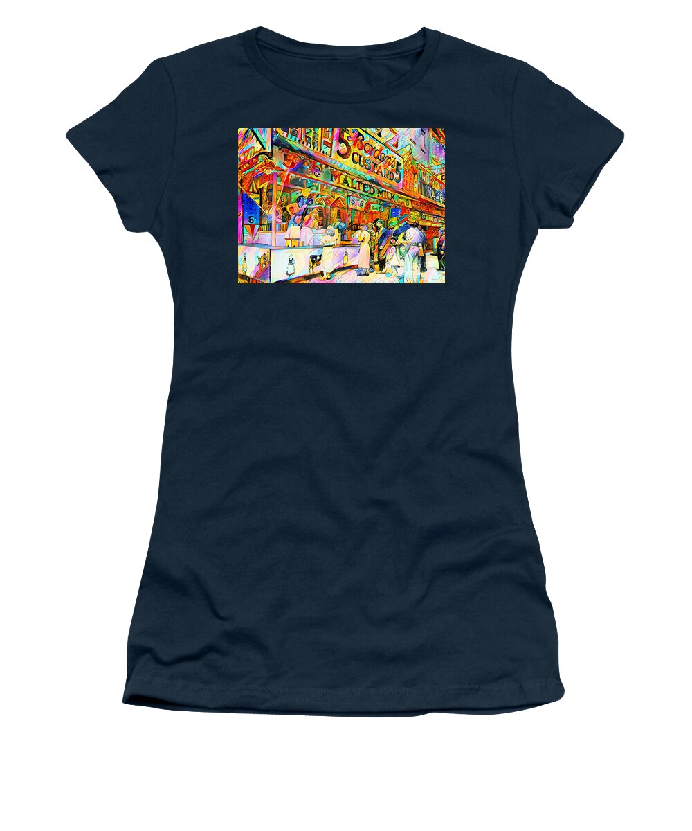 Wingsdomain Women's T-Shirt featuring the photograph Vintage New York Coney Island in Vibrant Whimsical Colors 20200720v2 by Wingsdomain Art and Photography
