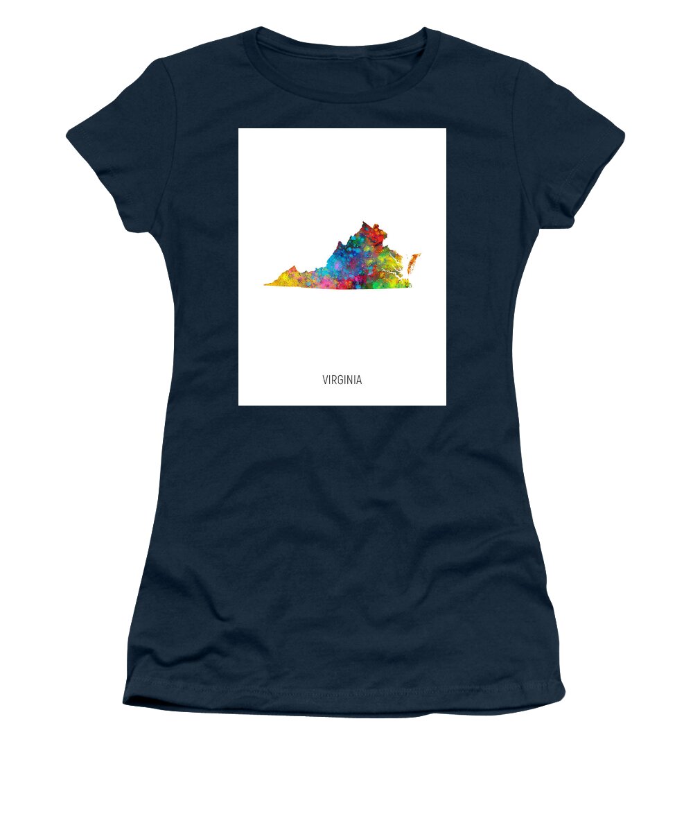 Virginia Women's T-Shirt featuring the digital art Virginia Watercolor Map #11 by Michael Tompsett