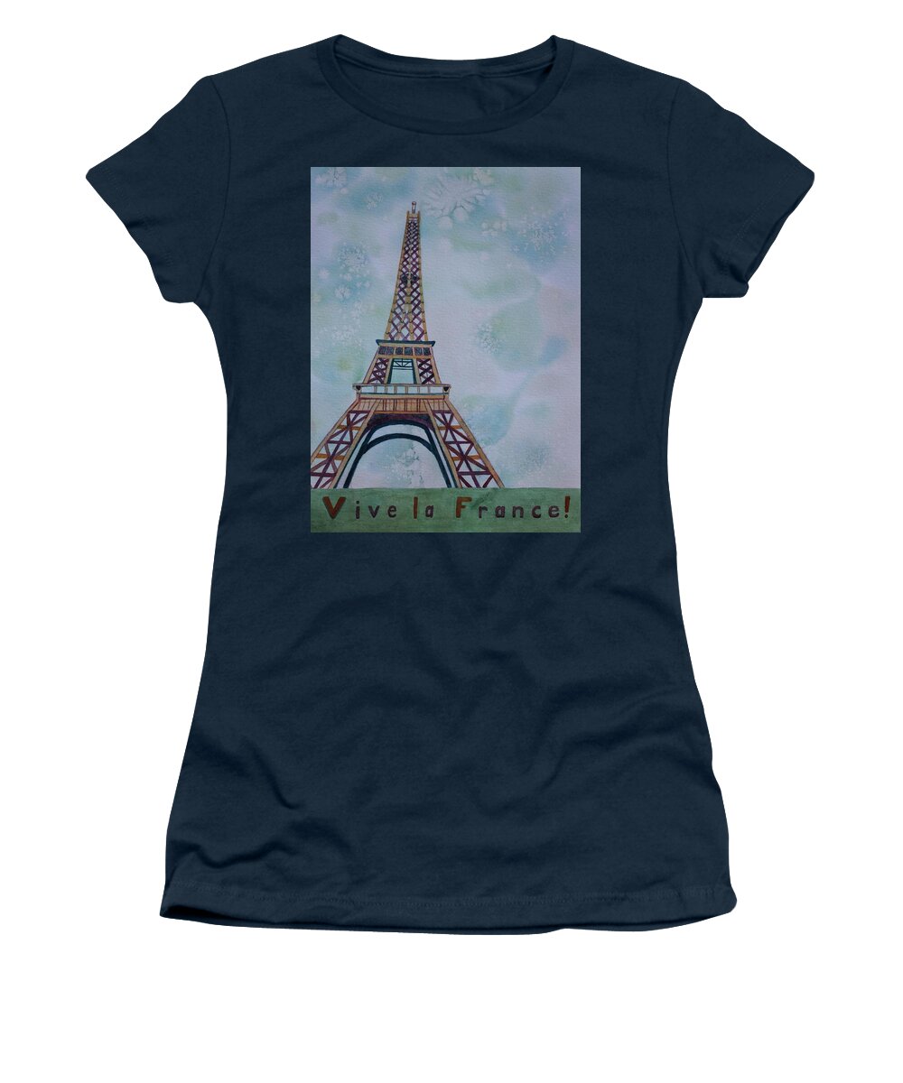 Eiffel Tower Women's T-Shirt featuring the painting Vive la France by Vera Smith