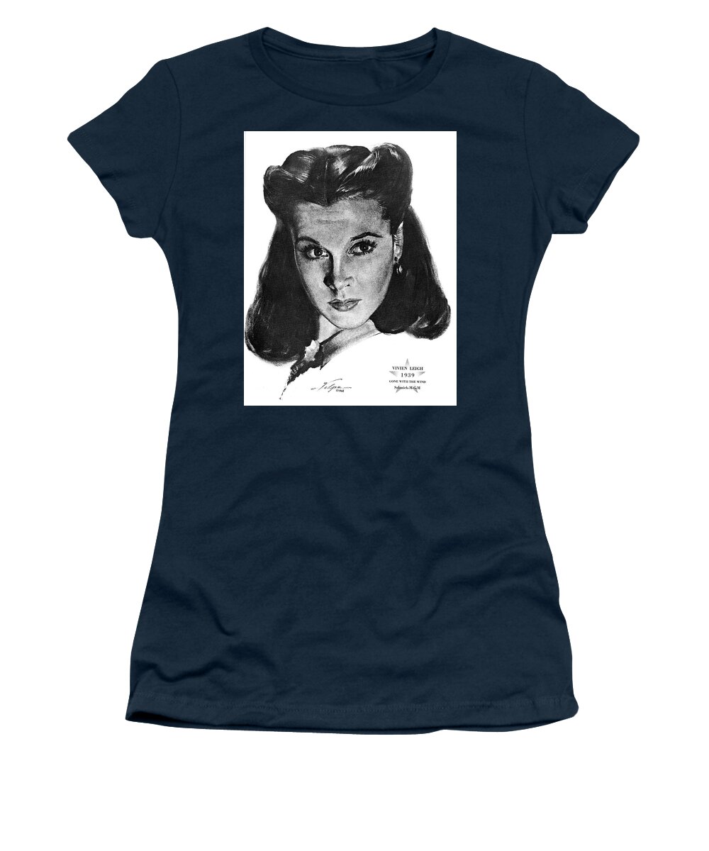 Vivien Leigh Women's T-Shirt featuring the drawing Vivien Leigh 2 by Volpe by Movie World Posters