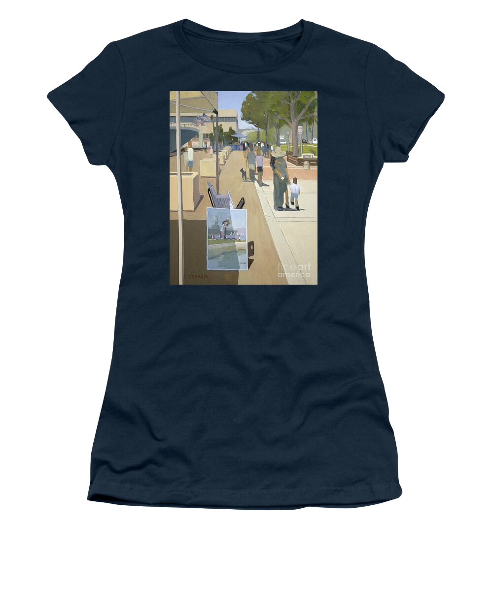 San Diego Women's T-Shirt featuring the painting Walk along the Embarcedero by Paul Strahm