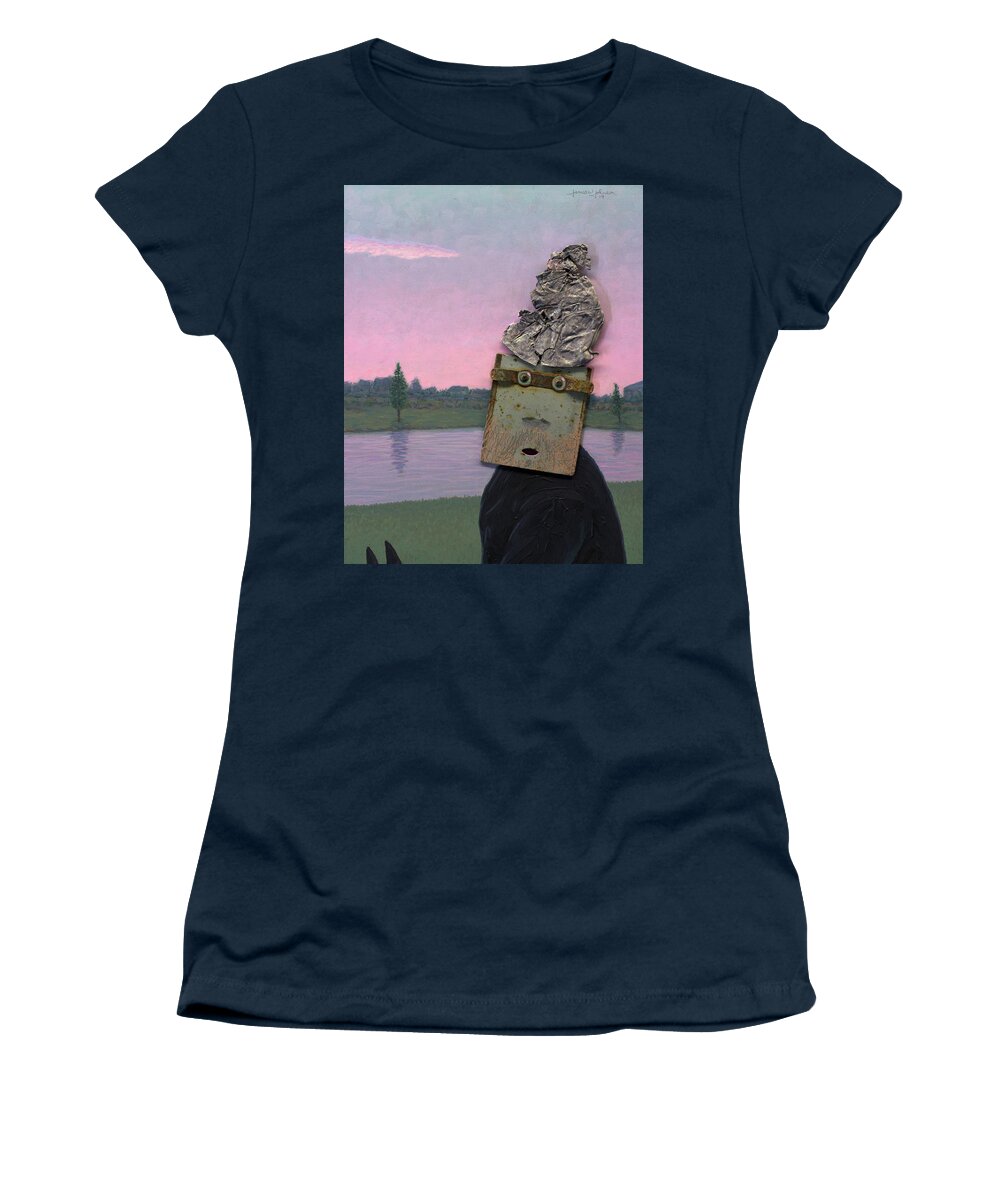 Cold Women's T-Shirt featuring the painting Walking the dog on a cold morning by James W Johnson