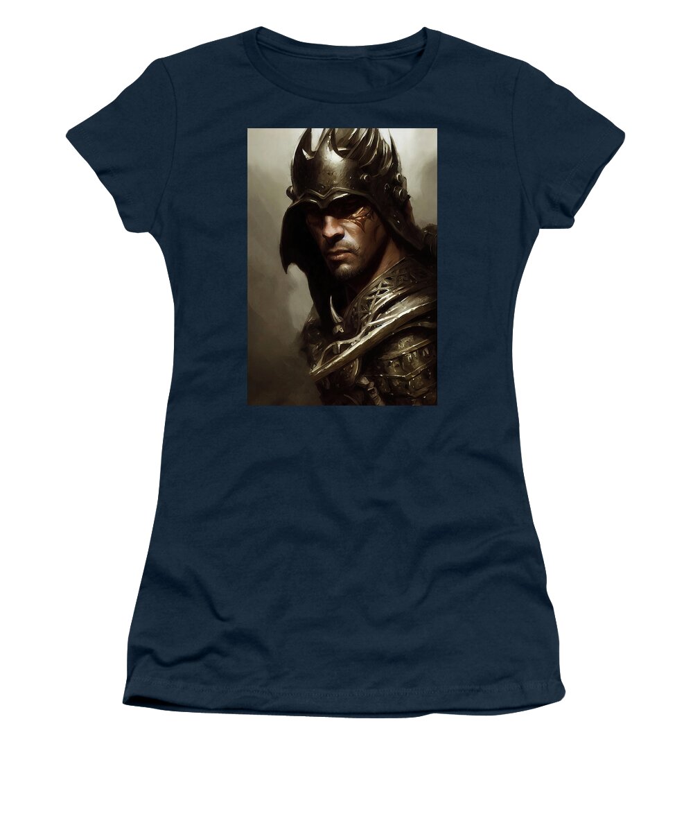 Medieval Women's T-Shirt featuring the painting Warrior of a Fantasy World, 03 by AM FineArtPrints