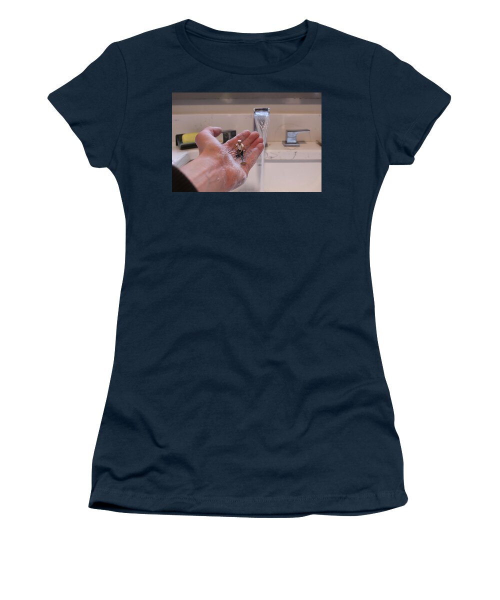 Handwashing Women's T-Shirt featuring the photograph Washing Hands by Army Men Around the House