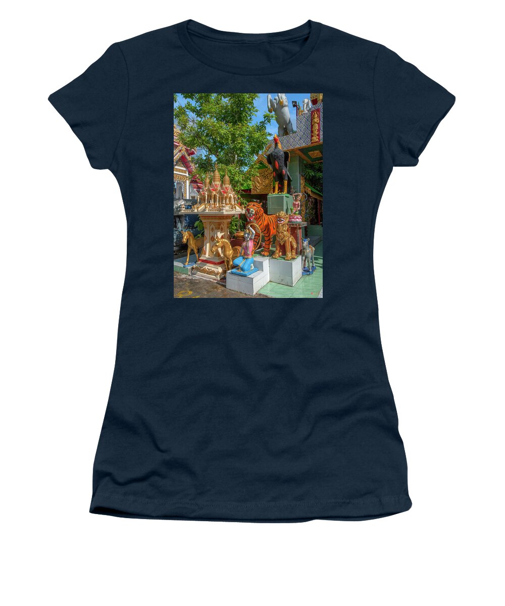 Scenic Women's T-Shirt featuring the photograph Wat Khunchan Spirit House and Wihan of the White Jade Monk Guardians DTHB2462 by Gerry Gantt