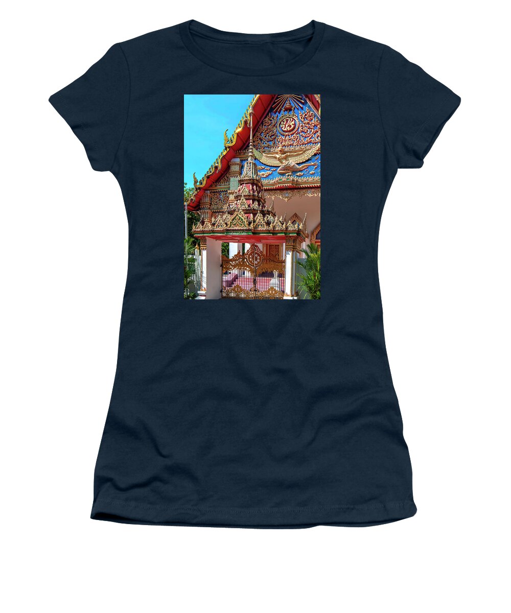 Scenic Women's T-Shirt featuring the photograph Wat Mongkol Nimit Ubosot Gate DTHP0593 by Gerry Gantt