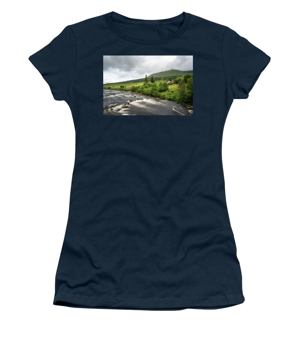 Bridge Of Orchy Women's T-Shirt featuring the photograph Water flowing in the river. River Orchy Highlands of Scotland by Michalakis Ppalis