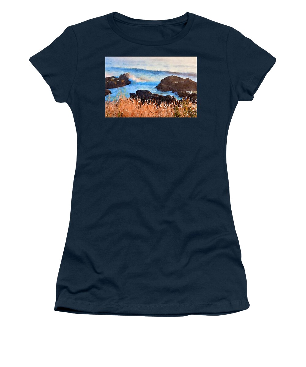 Watercolor Women's T-Shirt featuring the mixed media Watercolor Shoreline by Bonnie Bruno