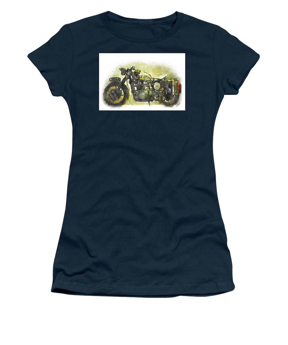 Art Women's T-Shirt featuring the painting Watercolor Vintage motorcycle by Vart. by Vart
