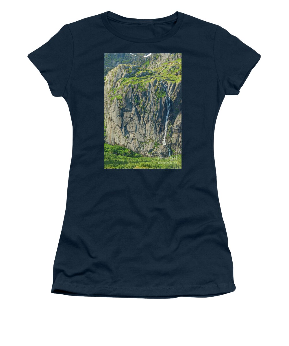 Norway Women's T-Shirt featuring the photograph Waterfall along the Coast of Norway by Nancy Gleason
