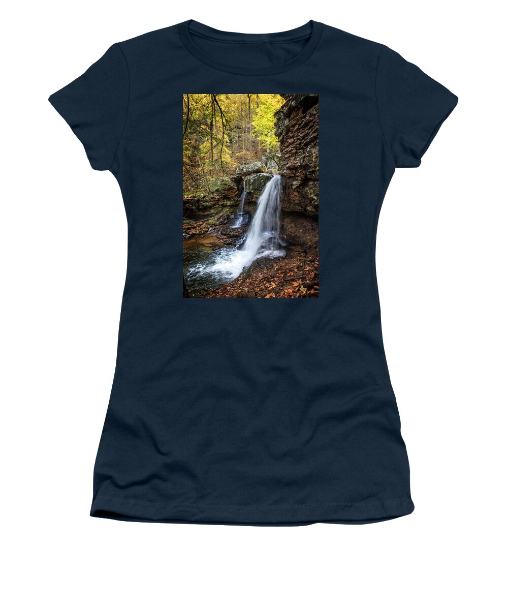 Cherokee Women's T-Shirt featuring the photograph Waterfall Cascades in Cloudland Canyon by Debra and Dave Vanderlaan