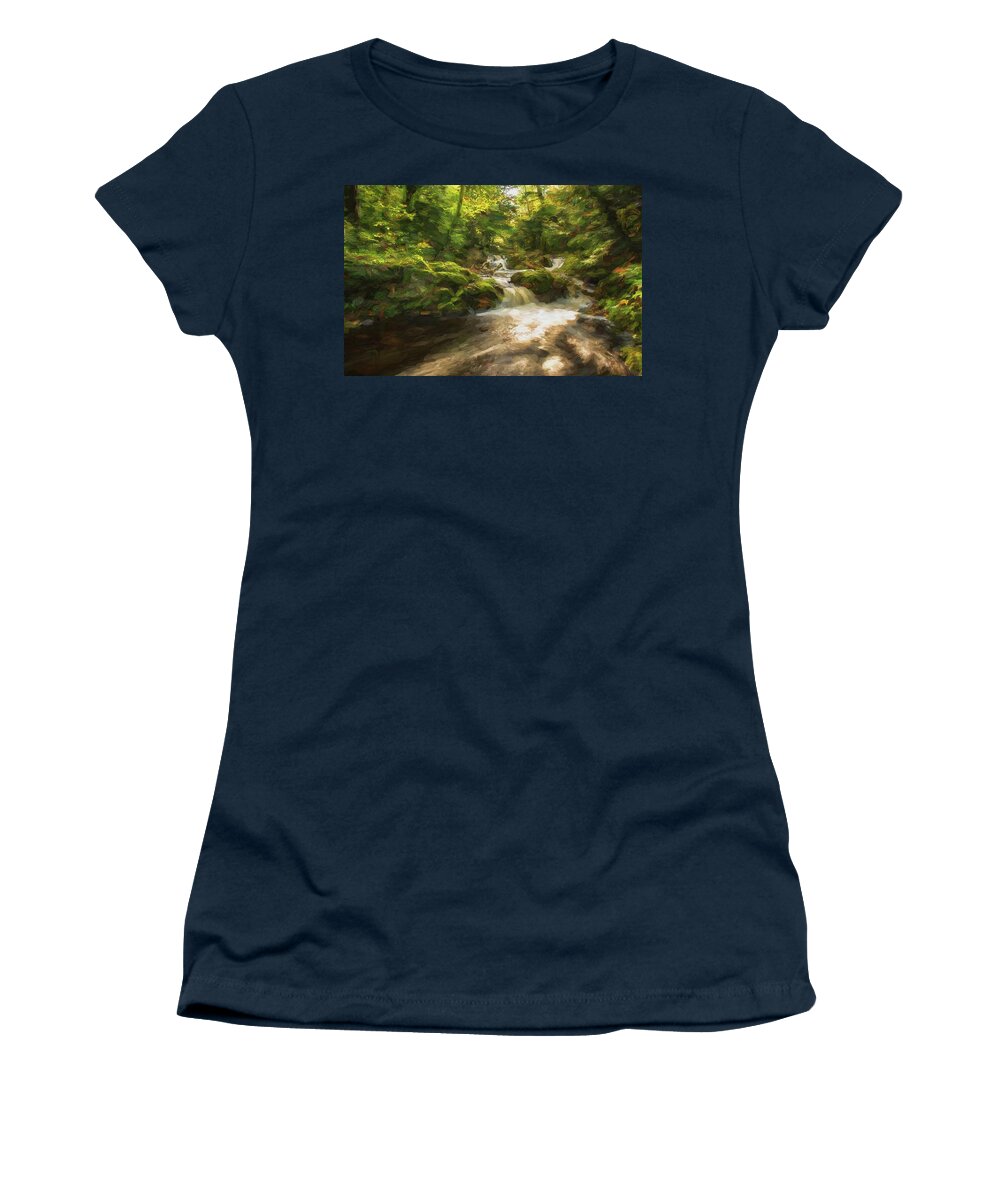 Fall Women's T-Shirt featuring the photograph Waterfall Whimsy by Linda Shannon Morgan