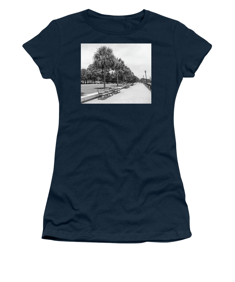 Downtown Charleston Women's T-Shirt featuring the photograph Waterfront Park Black And White by Dan Sproul