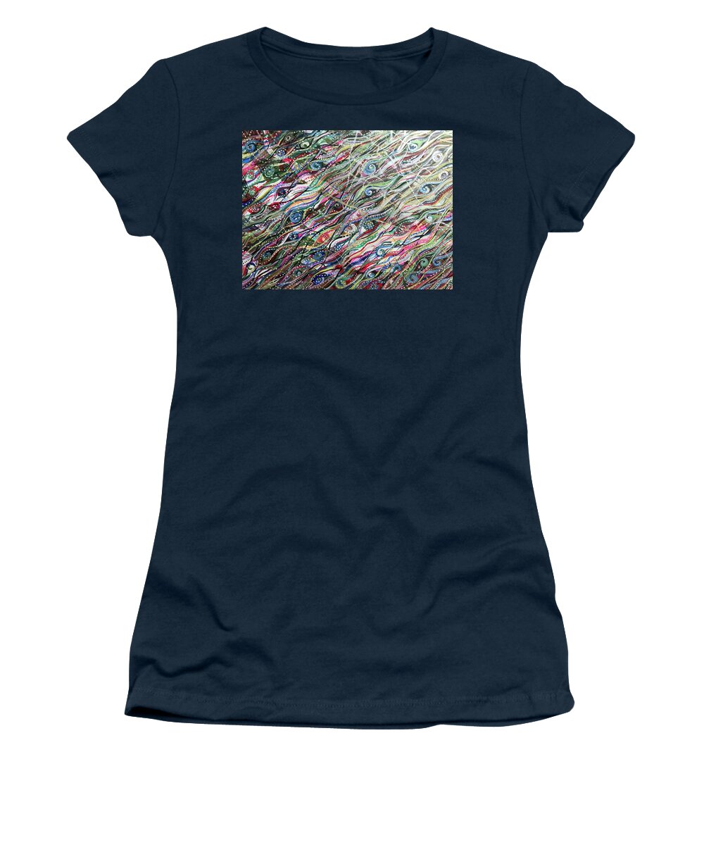 Abstract Women's T-Shirt featuring the painting Waves of Connexion by Jackie Ryan