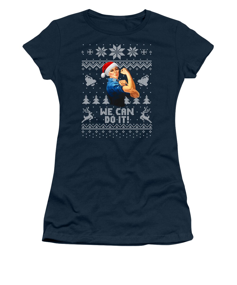 Santa Women's T-Shirt featuring the digital art We Can Do It Christmas Rosie by Megan Miller