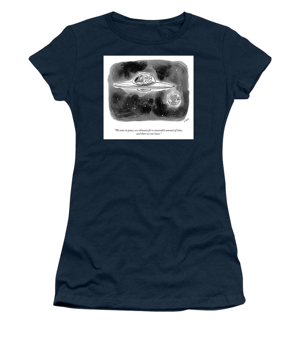 we Come In Peace Women's T-Shirt featuring the drawing We Come In Peace by Jason Adam Katzenstein