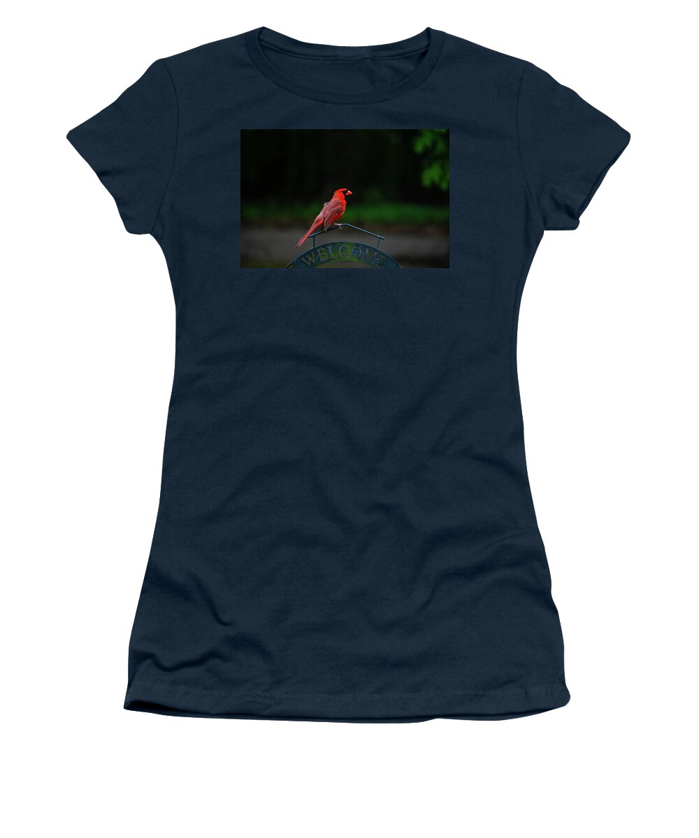 Cardinal Women's T-Shirt featuring the photograph Welcome by Linda Segerson