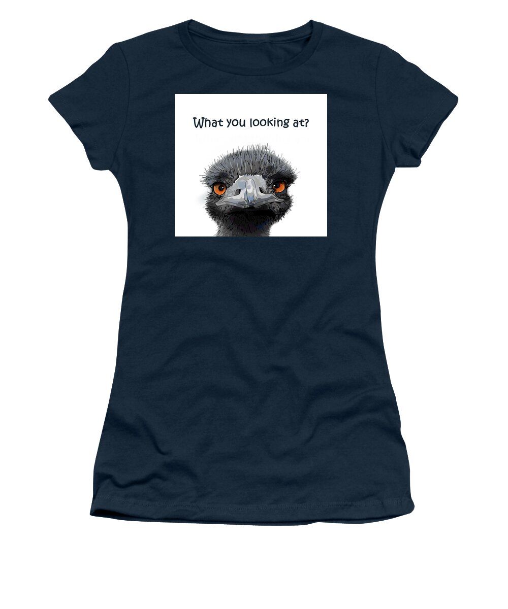 Emu Women's T-Shirt featuring the drawing What you looking at? by Joan Stratton