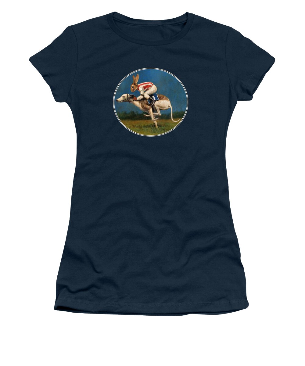 Whippet Women's T-Shirt featuring the mixed media Whippet Racer Oval by Michael Thomas