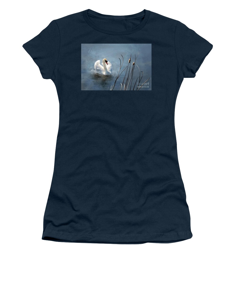 Swan Women's T-Shirt featuring the digital art White Magic by Lois Bryan