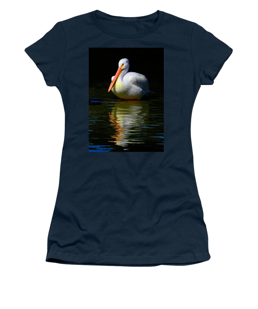 Pelican Women's T-Shirt featuring the photograph White Pelican of the Night by Alison Belsan Horton