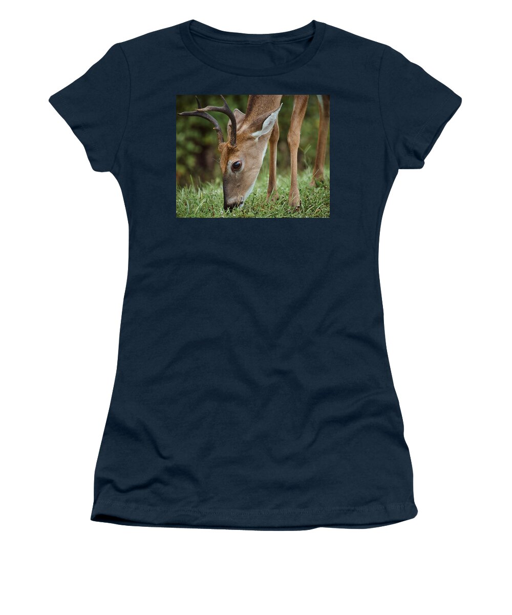 Georgia Women's T-Shirt featuring the photograph White Tail Buck Grazing by John Simmons