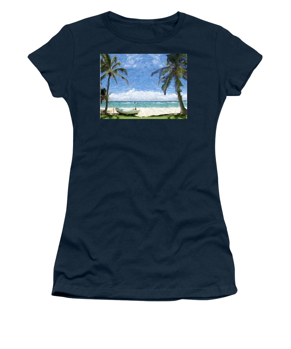 Caribbean Ocean Women's T-Shirt featuring the digital art Waiting for the Tide by David Zimmerman