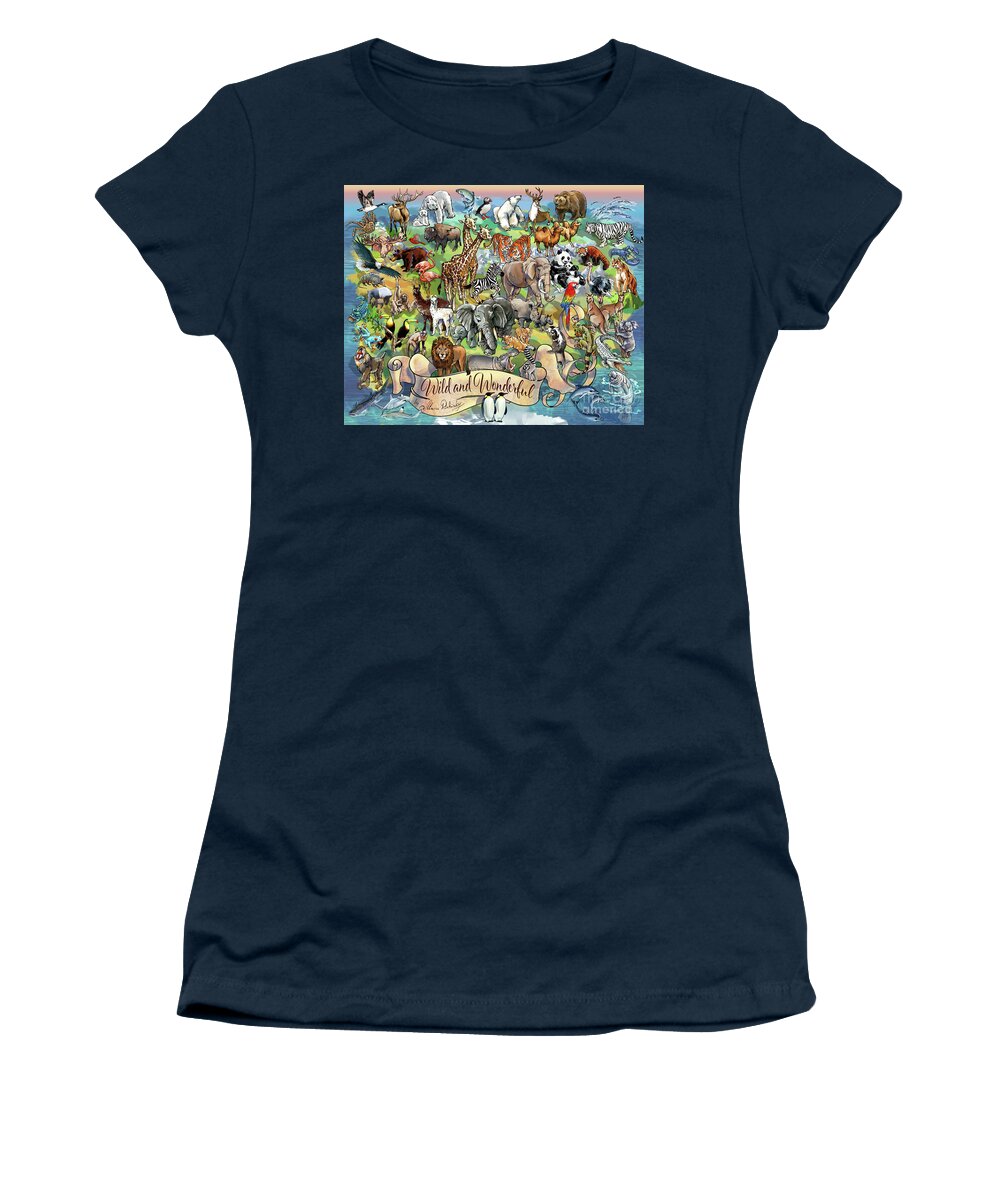 Illustration Women's T-Shirt featuring the digital art Wild and Wonderful Animals of the World by Maria Rabinky